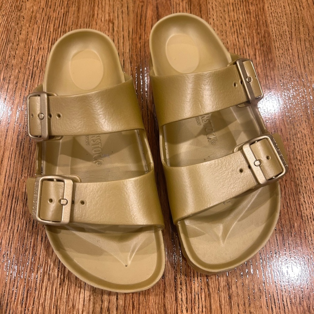 Gold Birkenstocks, size 38